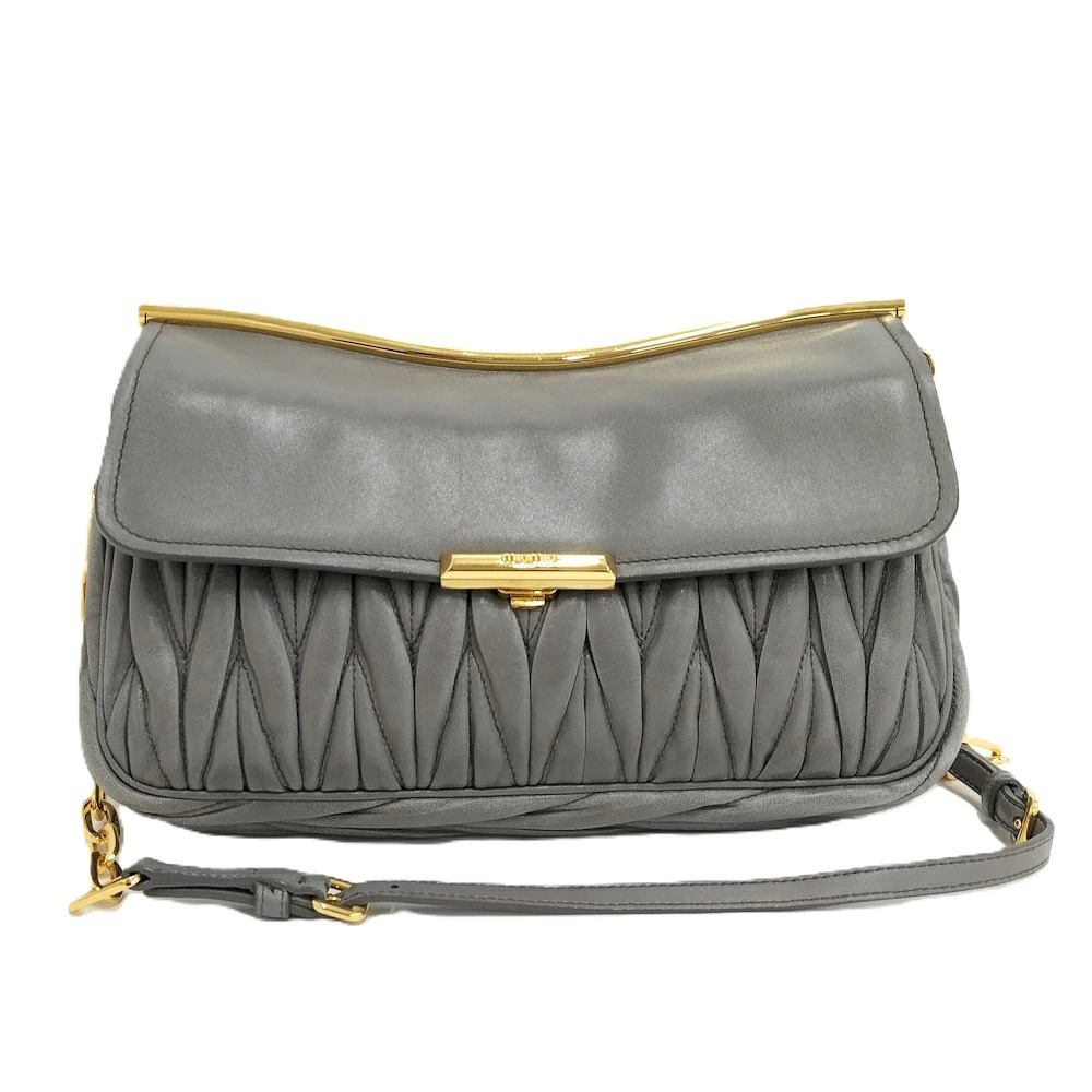 Miu Miu Chain Shoulder Bag Leather Gray